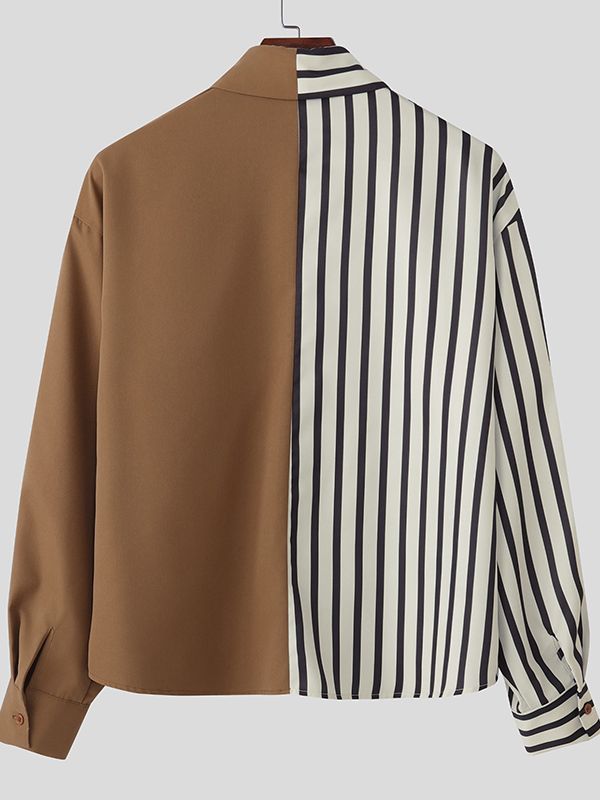 Men's Stripe Contrast Color Frog Button Long Sleeve Shirt SKUL41046