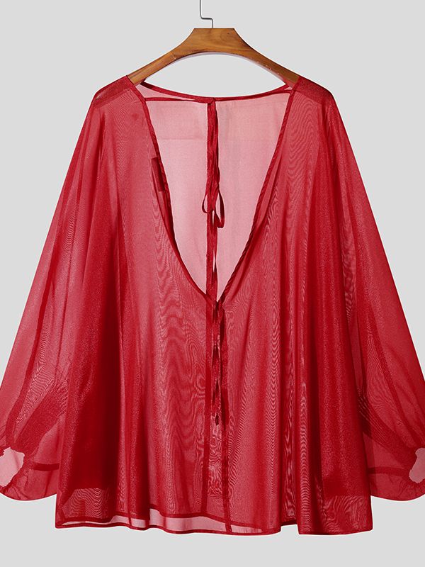 Men's Sheer Pleated Long Sleeve T Shirt SKUL35163