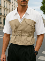 Men's Fake Two Piece Color Block Short Sleeve Shirt SKUL18659