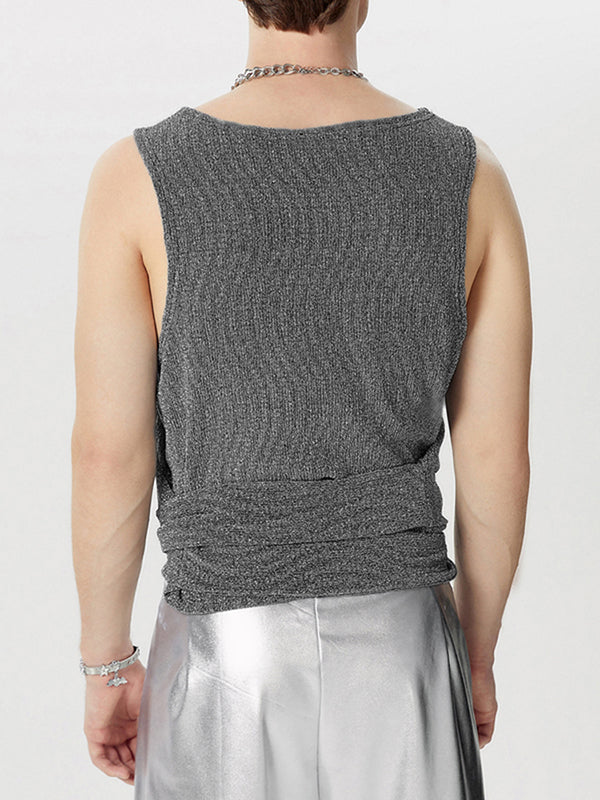 Mens Sparkling Tie-Design Cropped Ruched Tank SKUK64735