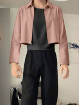 Men's Solid Color Zip Cropped Long Sleeve Jacket SKUL29607