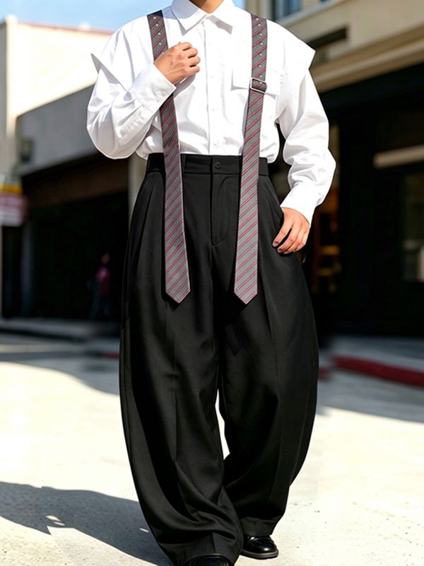 Men's Vintage Dandy Daily Casual High-Waist Striped Strap Jumpsuit SKUL83473