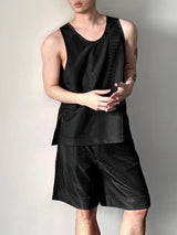 Men's Summer Vacation Metallic Shiny Ice Silk Loose Casual Two Pieces Outfit SKUL54589