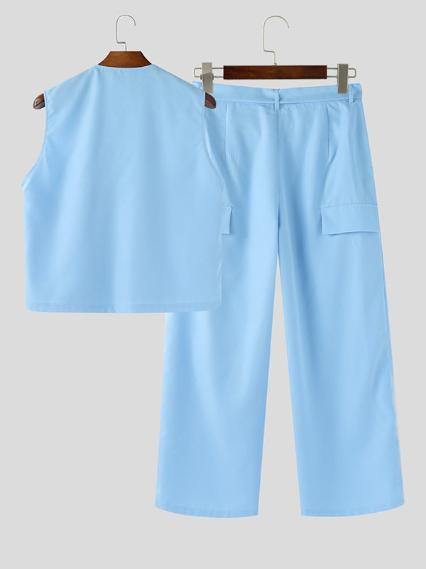 Mens Solid Color Casual Two Pieces Outfit SKUL15142