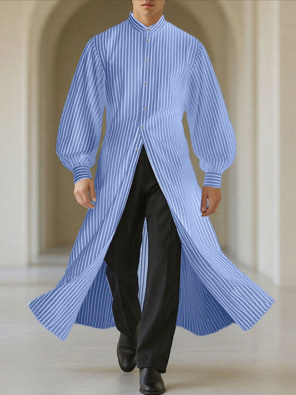 Men's Stripe Stand Collar Long Sleeve Shirt SKUL34218