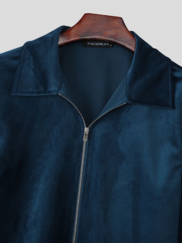 Men's Solid Velvet Long Sleeve Jacket SKUL34123