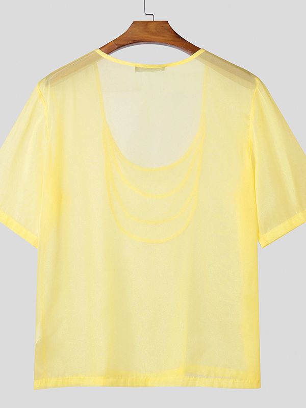 Men's Avant-Garde Multi-Layered Scoop Neck Draped T-shirt SKUL51752