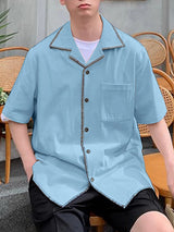 Mens Colorblock Cuban Collar Short Sleeve Shirt SKUL11573