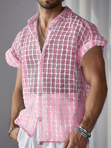 Mens Sexy Sheer Checkered Short Sleeve Shirt SKUK70307