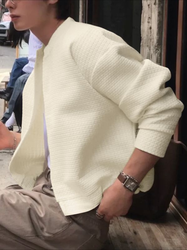 Men's Solid Color Textured Plaid Long Sleeve Jacket SKUL43874