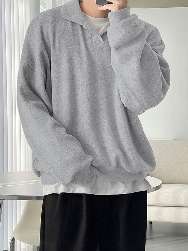 Men's Solid Color Turn Down Collar Long Sleeve Sweatshirt SKUL42389