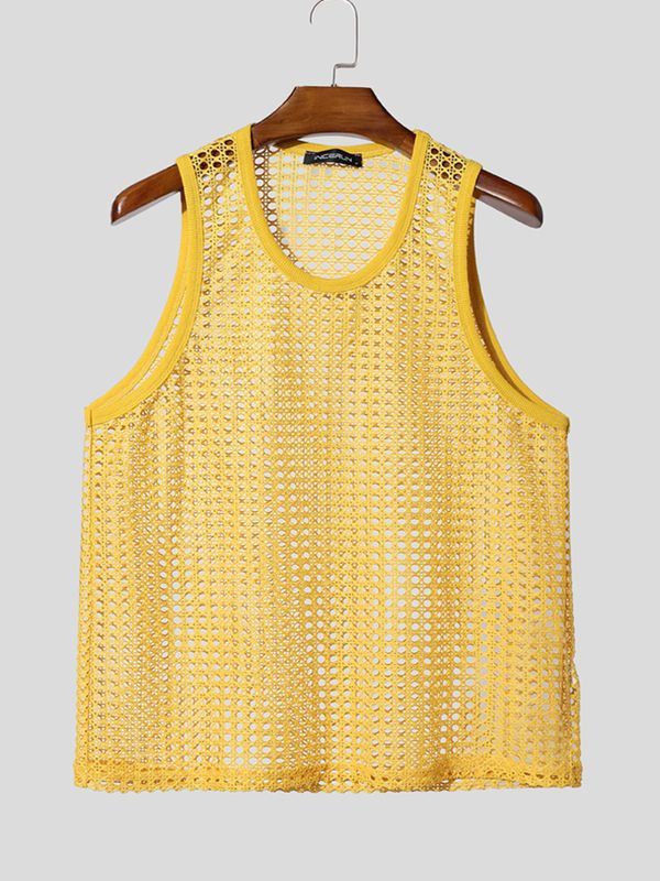 Men's Summer Poolside Beach Crochet Fishnet Knit Tank SKUL69684