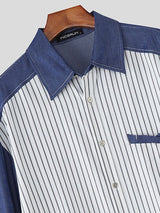 Men's Striped Color Block Long Sleeve Shirt SKUL36466