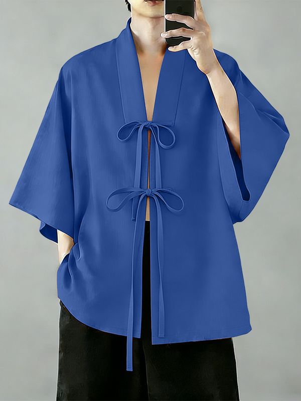 Men's Double Ribbon Bow-Ties Wide Flared Sleeves Cardigan SKUL62024