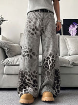Men's High-Street American Vintage Snow Washed Gradient Leopard Print Wide-Leg Drape Pant SKUL68323