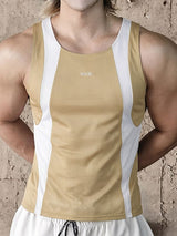 Men's Athletic Workout Contrast Color Breathable Mesh Crew Neck Fit Tank SKUL73593
