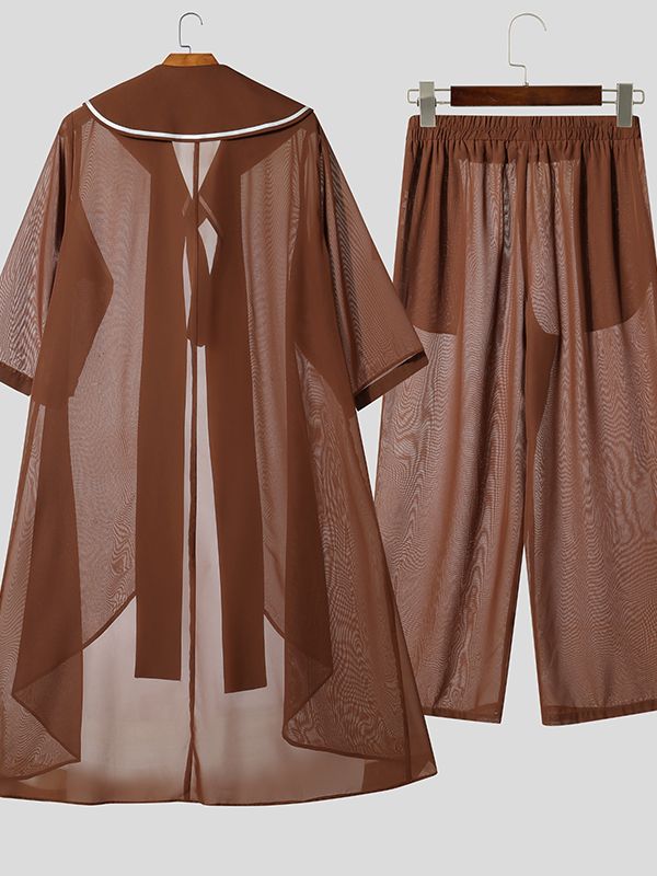 Men's Sheer Mesh Sailor Collar Two Pieces Outfit SKUL39032