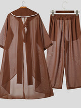 Men's Sheer Mesh Sailor Collar Two Pieces Outfit SKUL39032