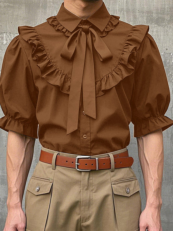 Mens Ruffled Tie-Up Short Sleeve Shirt SKUL09396