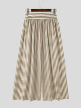 Men's Beach Resort Striped High-Waisted Pleated Wide Leg Palazzo Pant SKUL73614