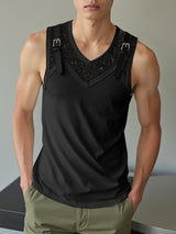 Mens Lace Patchwork Knit Tank SKUL05327