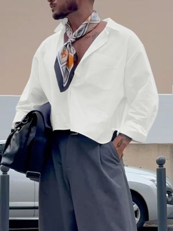 Men's Solid Color Loose Long Sleeve Shirt SKUL47908