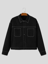 Men's Workwear Streetwear City Walk Contrast White Stitching Lapel Cropped Jacket SKUL84788