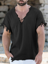 Mens V-Neck Solid Color Short Sleeve T-Shirt SKUK65531