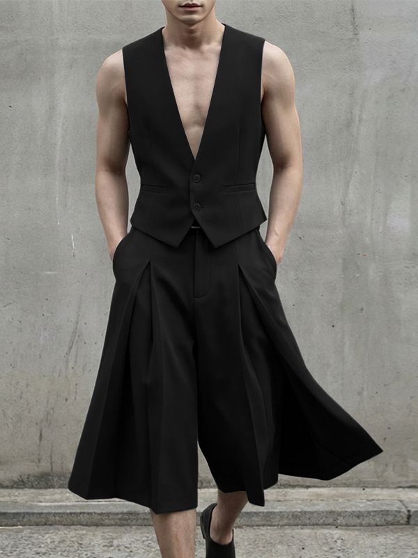 Men's Solid Color Minimalist Casual Two Pieces Outfit SKUL53953