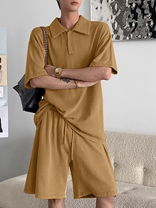Mens Solid Color Short-Sleeve Two Pieces Outfit SKUL08491