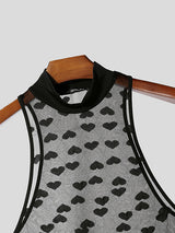Mens Heart Print Sheer Mesh Sleeveless Bodysuit SKUL14187