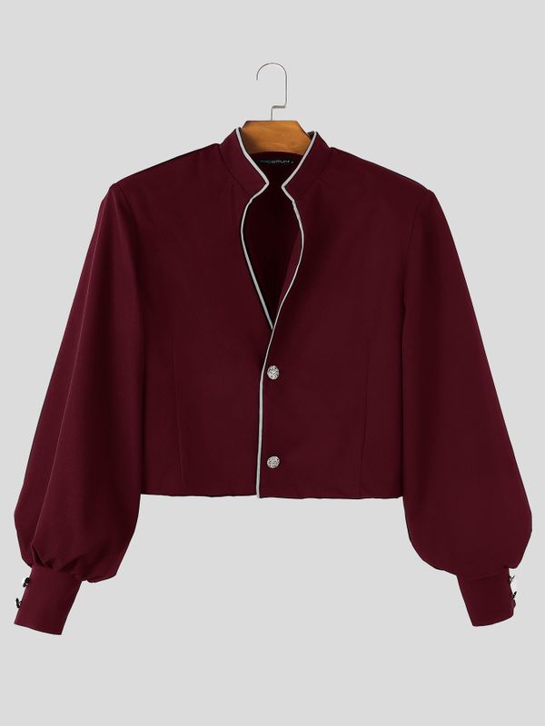 Men's Vintage Royal Evening Ball Contrast Piped Mandarin Collar Jacket SKUL81824