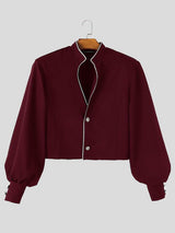 Men's Vintage Royal Evening Ball Contrast Piped Mandarin Collar Jacket SKUL81824