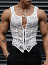 Mens Solid Color Sheer Lace Fitted Tank SKUL09537