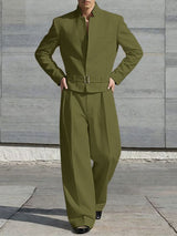 Men's Solid Color Stand Collar Two Pieces Outfit SKUL50816