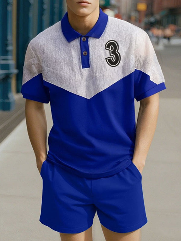 Mens Digital Print Color Block Two Pieces Outfit SKUL20296