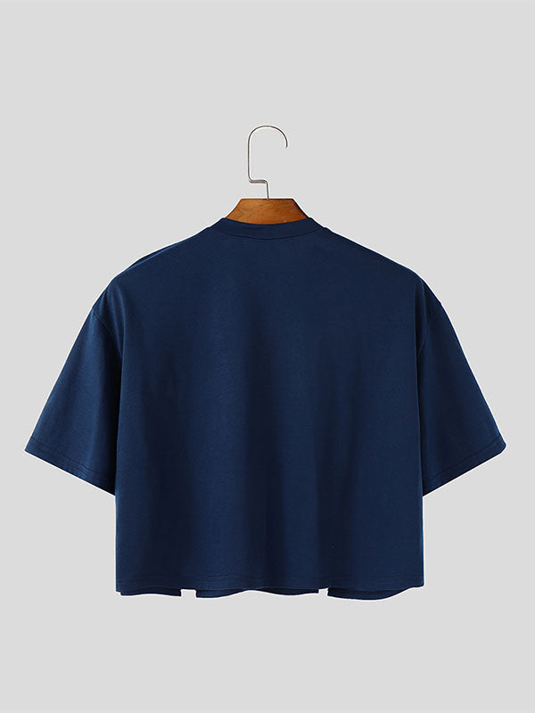 Mens Half-Zip Cropped Short-Sleeve T-Shirt SKUL09317