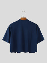 Mens Half-Zip Cropped Short-Sleeve T-Shirt SKUL09317