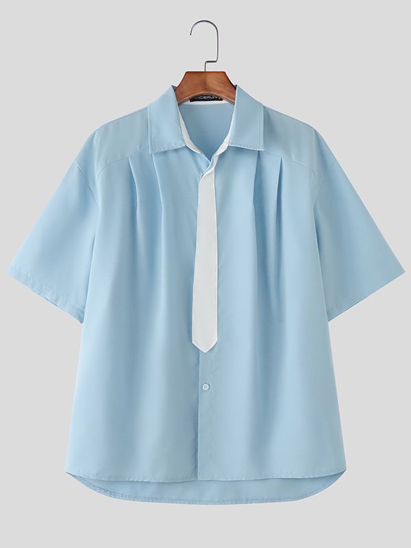 Men's Tie Color Block Short Sleeve Shirt SKUL36462