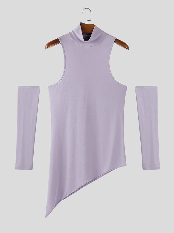 Men's Solid Color Textured High Neck T-Shirt SKUL27427