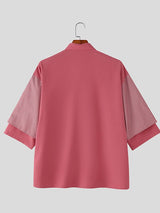 Men's Striped Patchwork Contrast Color Short Sleeve Shirt SKUL53039