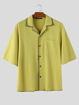 Mens Colorblock Cuban Collar Short Sleeve Shirt SKUL11573