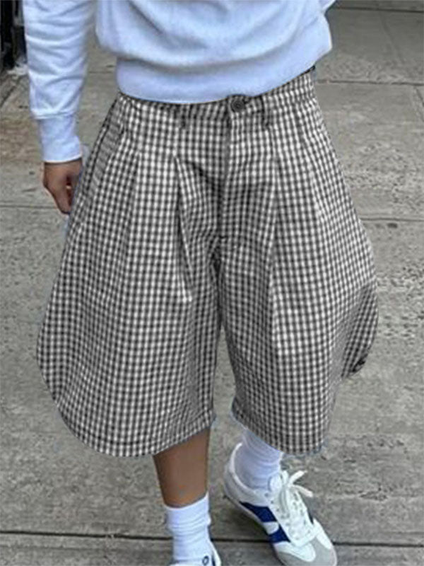 Mens Plaid Wide Leg Casual Short SKUL12476