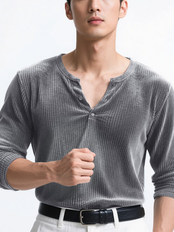 Men's Solid Textured V Neck Long Sleeve T-Shirt SKUL29585