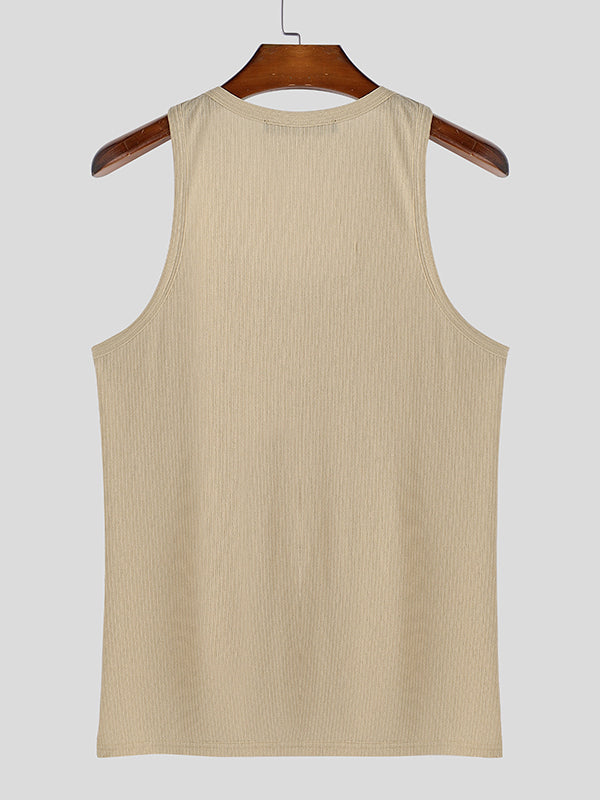 Mens Solid Color Square Neck Sleeveless Tank SKUL06412