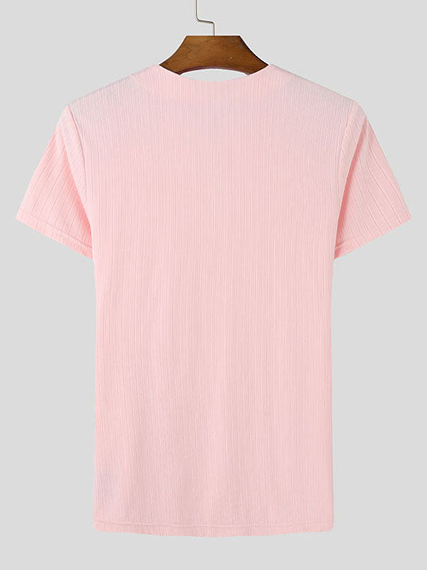 Mens Solid Color Half-Zip Short Sleeve T-Shirt SKUK98843