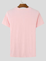 Mens Solid Color Half-Zip Short Sleeve T-Shirt SKUK98843