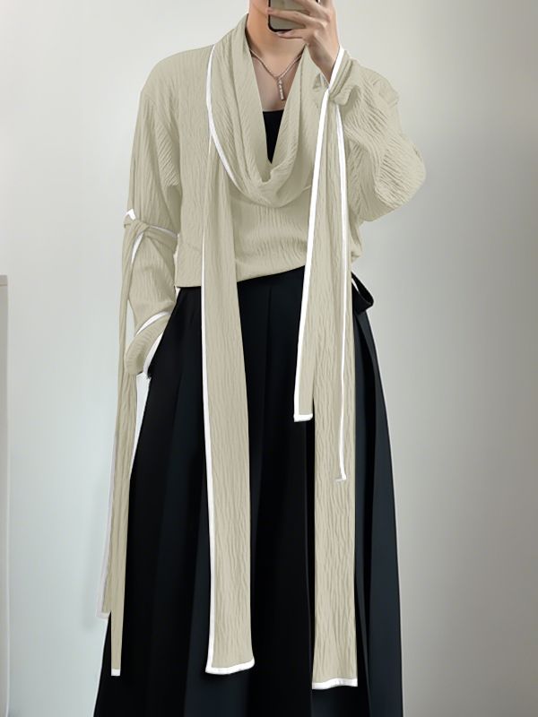 Men's Deconstructed Textured Ribbon Patchwork Contrast Color Shirt SKUL36608