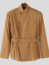 Men's Solid Color Minimalist Stand Collar Long Sleeve Shirt SKUL43669