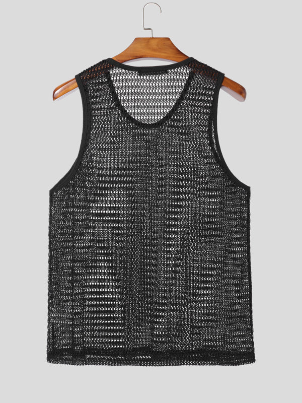 Men's Solid Color Hollow Mesh Casual Tank SKUL19718